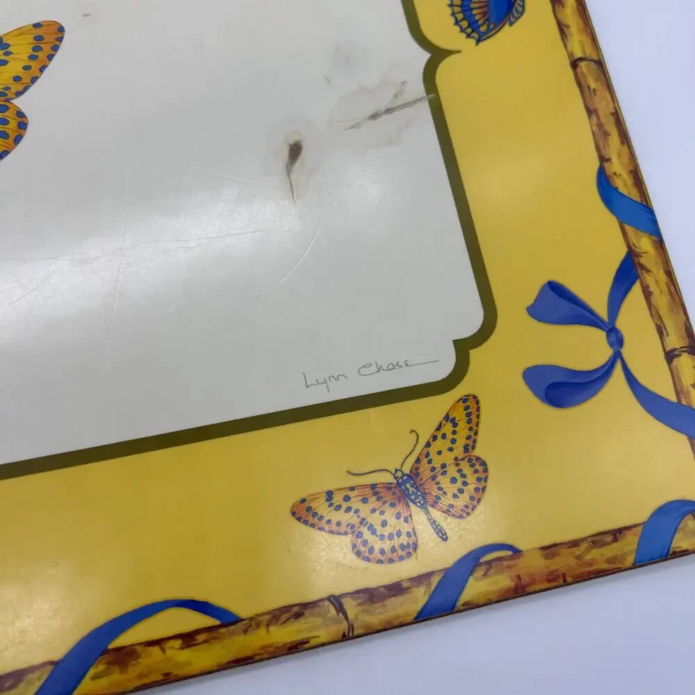 Lynn Chase Butterfly Bamboo Cork Backed Pimpernil Placemats Yellow Set of 2